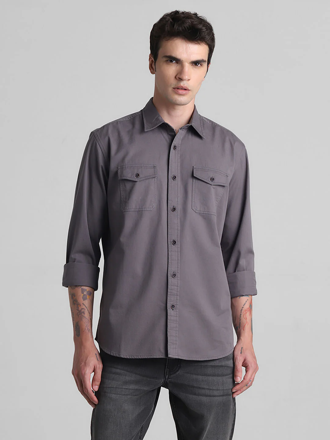 Grey Cotton Full Sleeves Shirt - Image 2