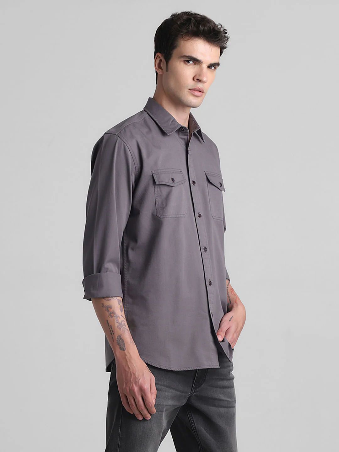 Grey Cotton Full Sleeves Shirt - Image 3
