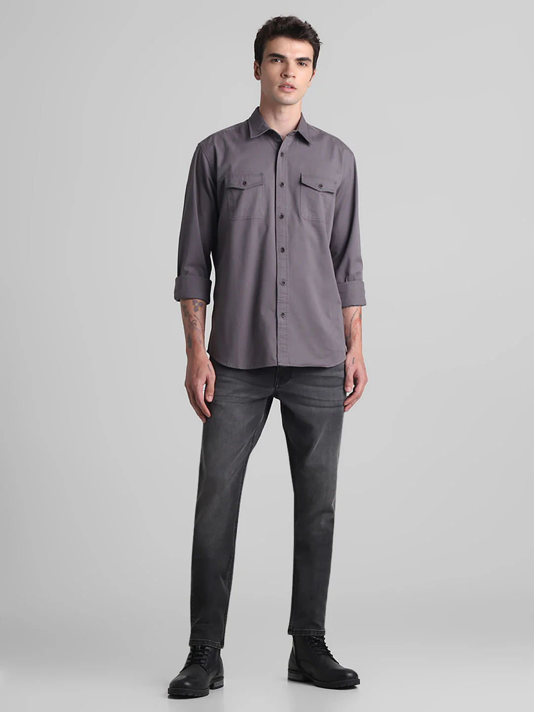 Grey Cotton Full Sleeves Shirt - Image 6