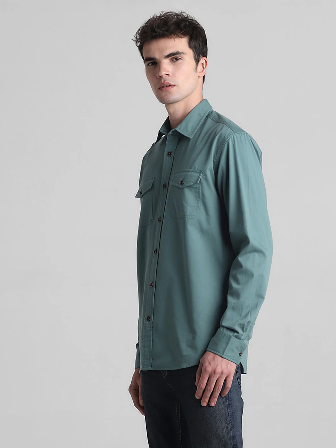 Green Cotton Full Sleeves Shirt - Image 3