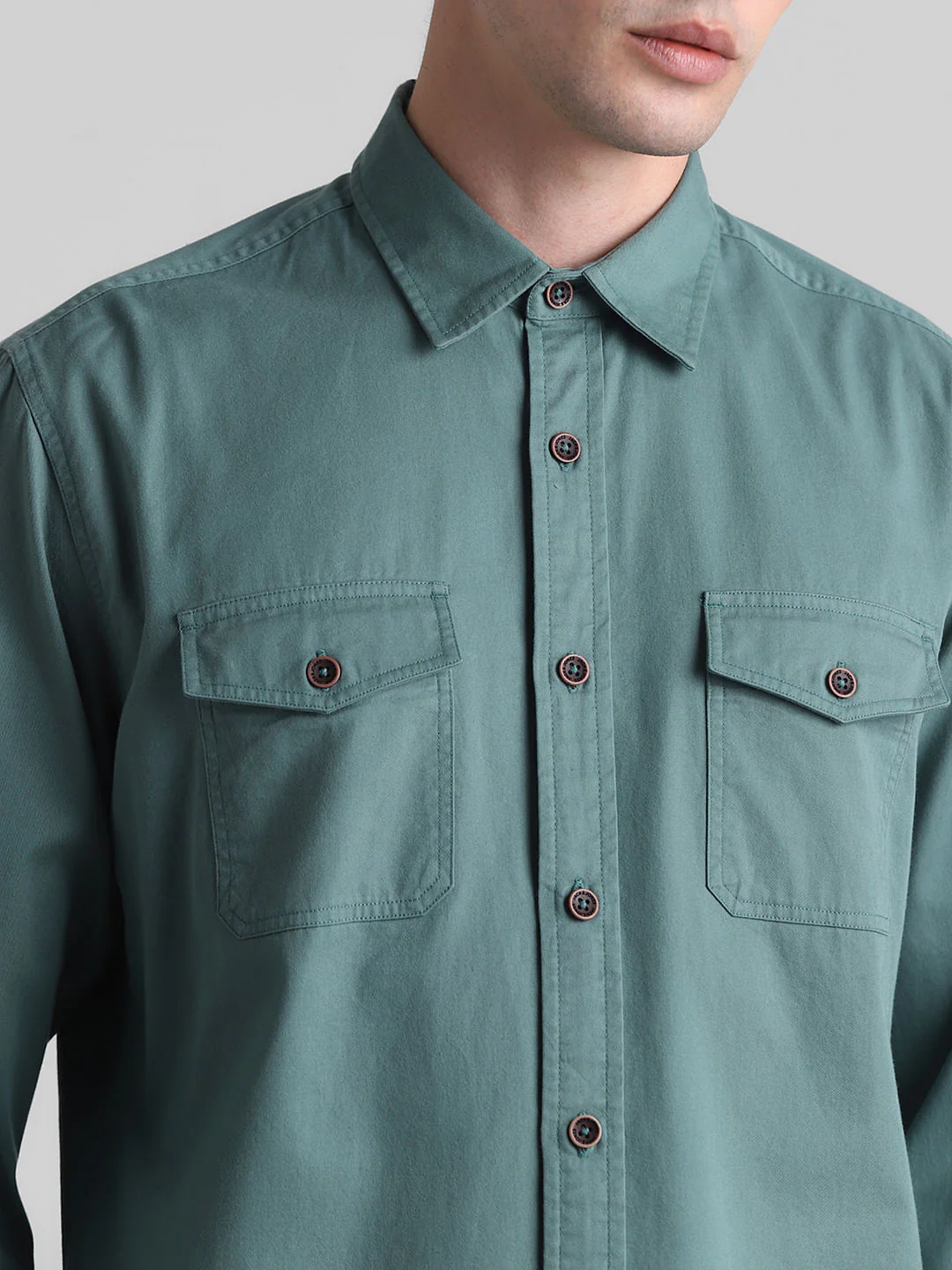 Green Cotton Full Sleeves Shirt - Image 5