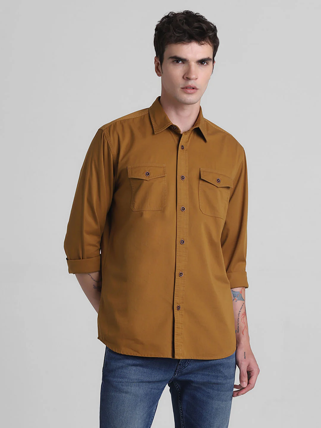 Brown Cotton Full Sleeves Shirt - Image 2