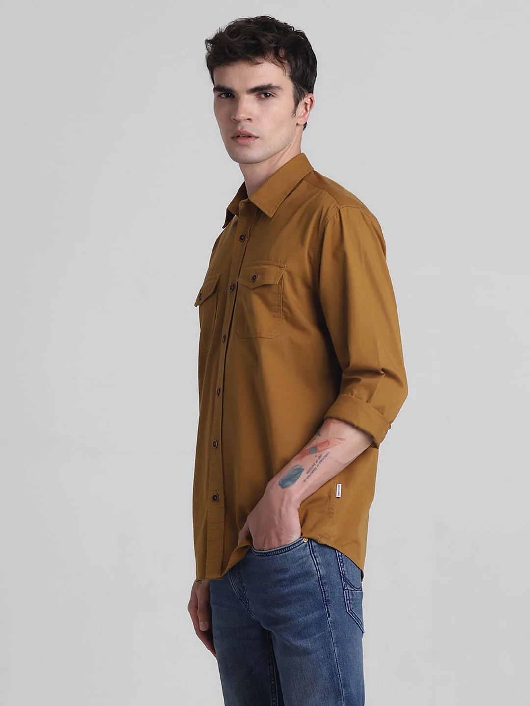 Brown Cotton Full Sleeves Shirt - Image 3