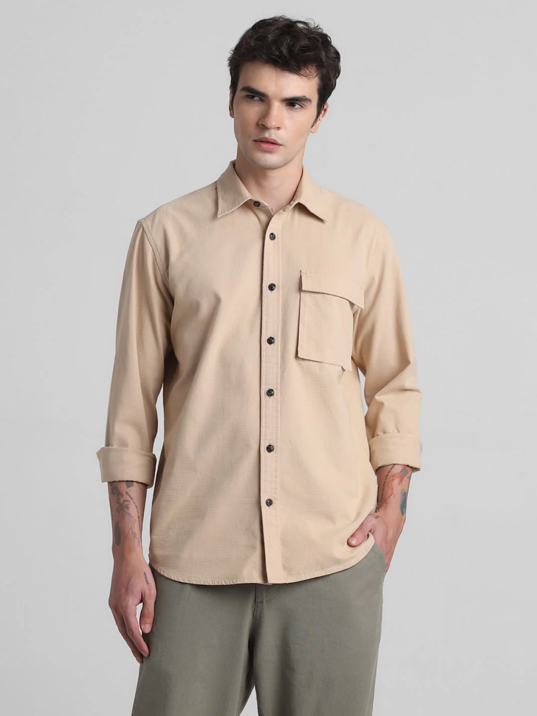 Light Brown Cotton Full Sleeves Shirt - Image 2