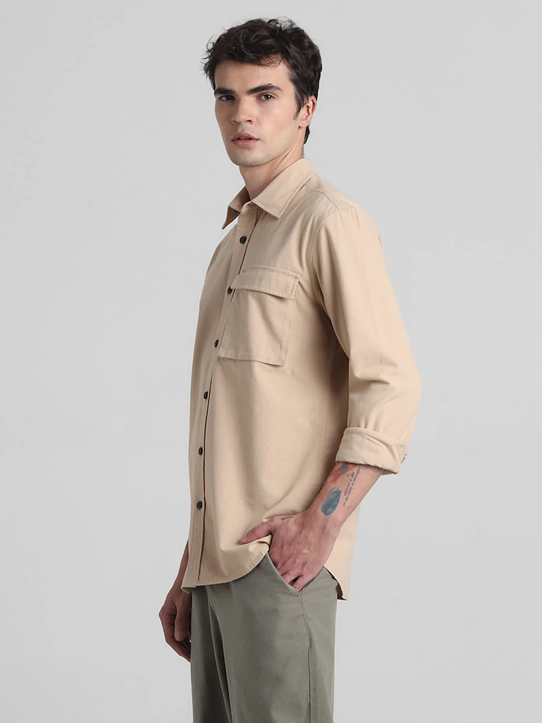 Light Brown Cotton Full Sleeves Shirt - Image 3