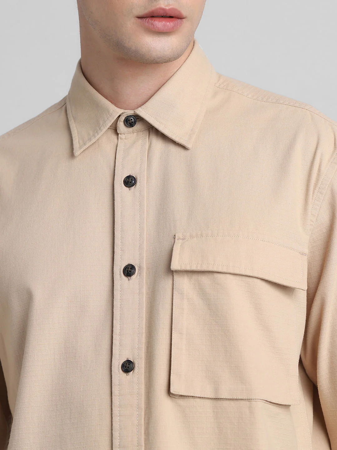 Light Brown Cotton Full Sleeves Shirt - Image 5