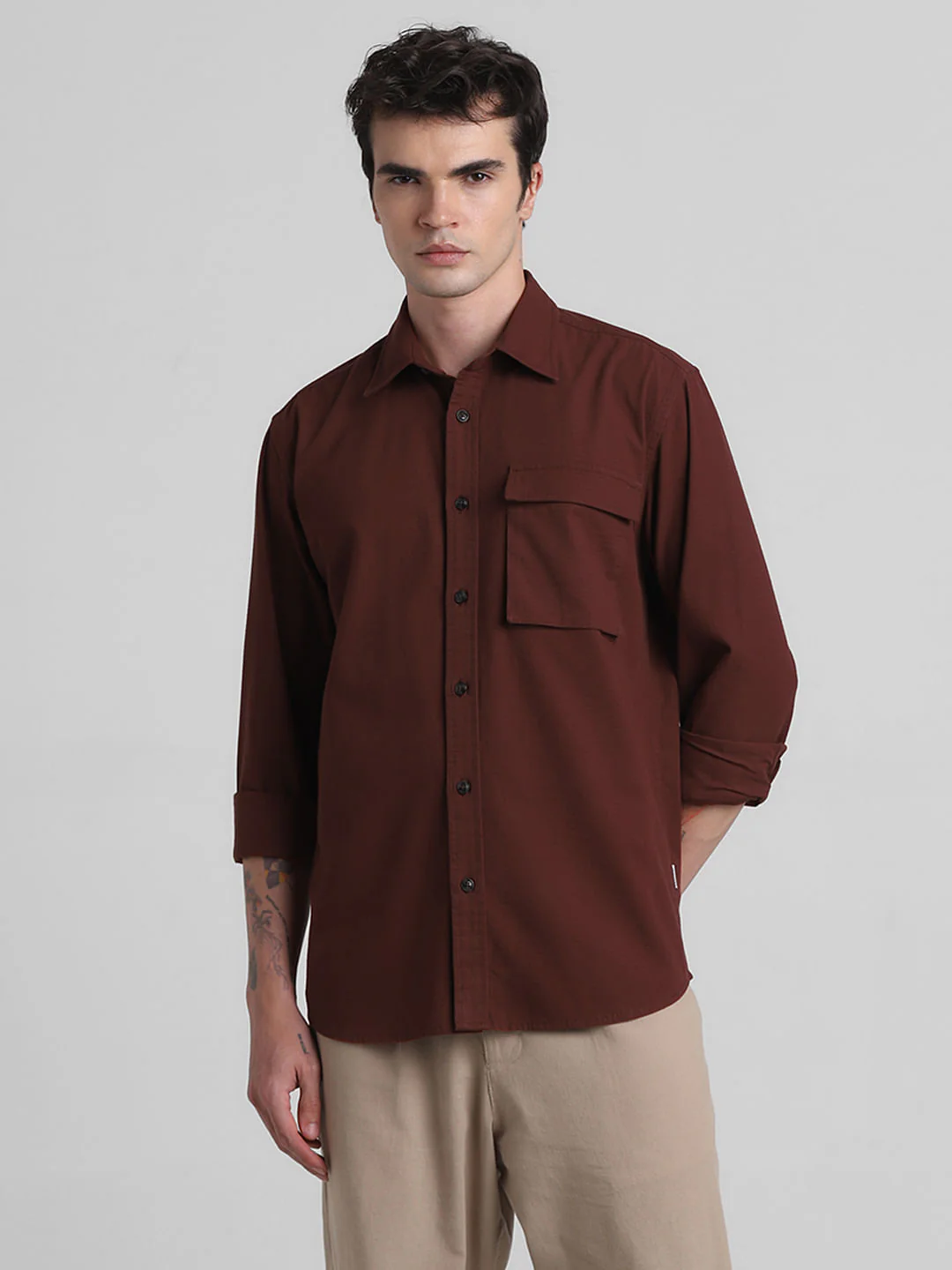 Maroon Cotton Full Sleeves Shirt - Image 2