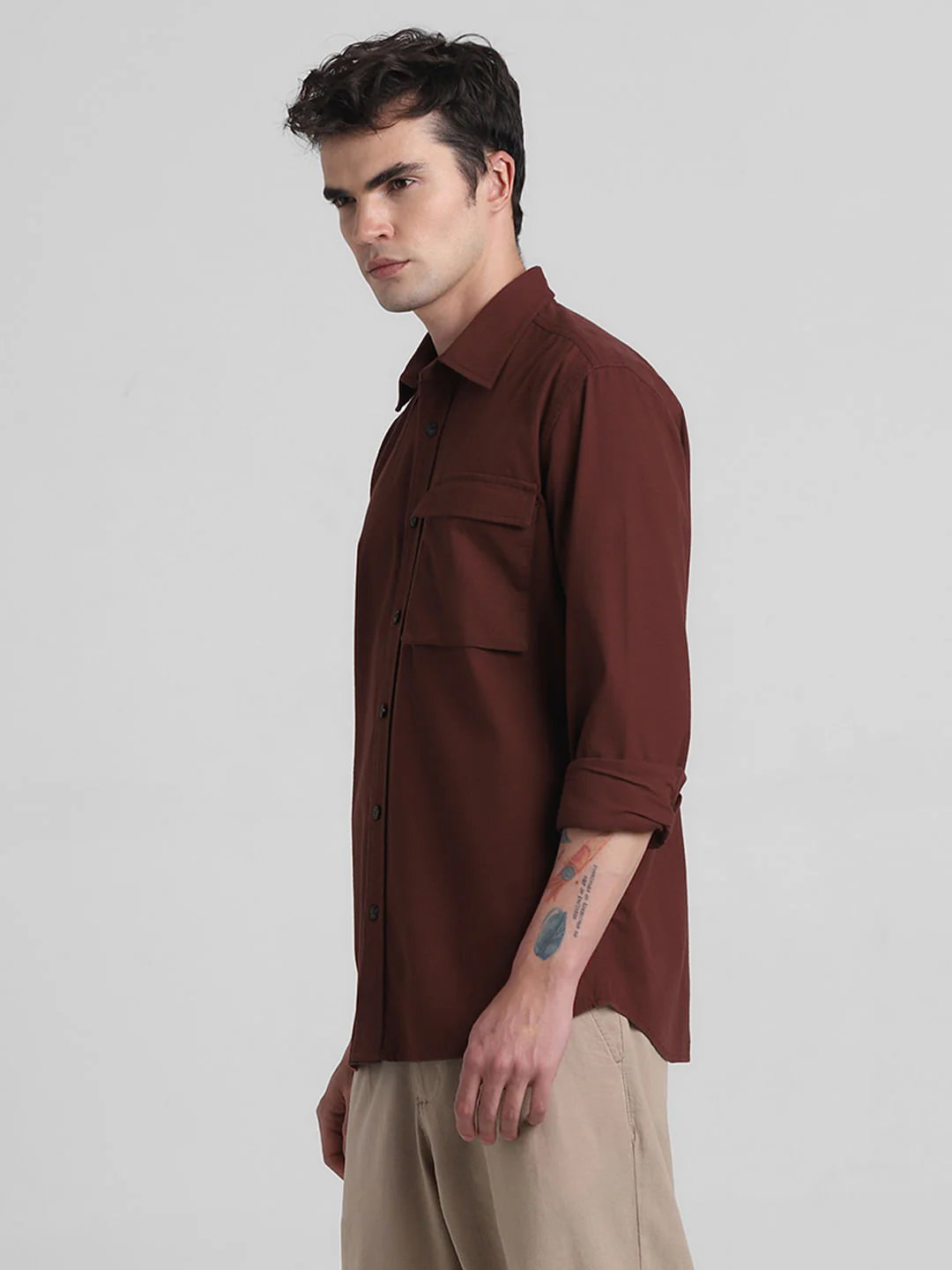 Maroon Cotton Full Sleeves Shirt - Image 3