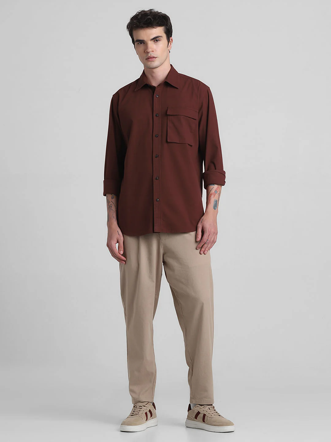 Maroon Cotton Full Sleeves Shirt - Image 6