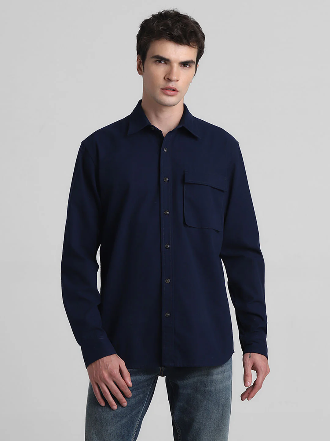 Dark Blue Cotton Full Sleeves Shirt - Image 2
