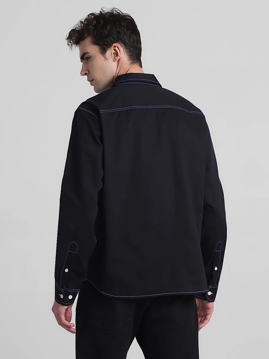 Black Contrast Stitch Full Sleeves Shirt - Image 4