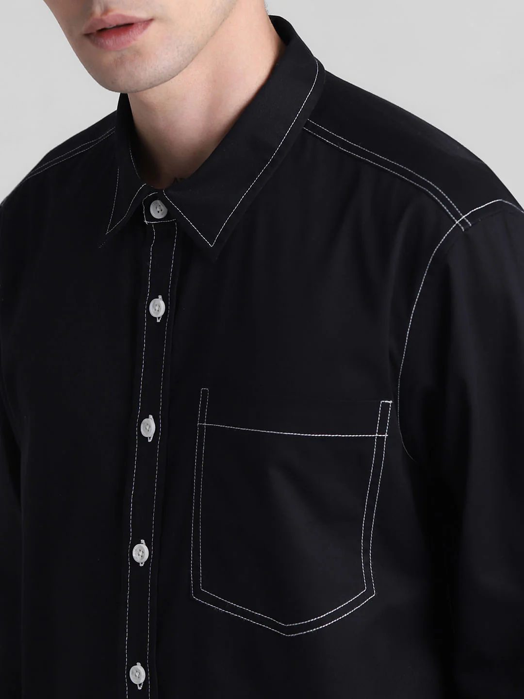 Black Contrast Stitch Full Sleeves Shirt - Image 5
