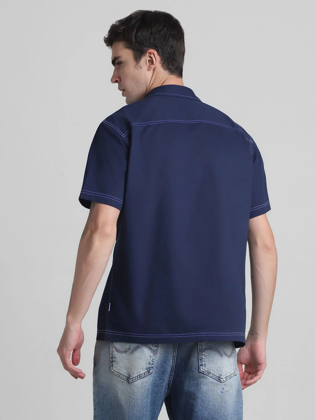 Blue Contrast Stitch Oversized Shirt - Image 4