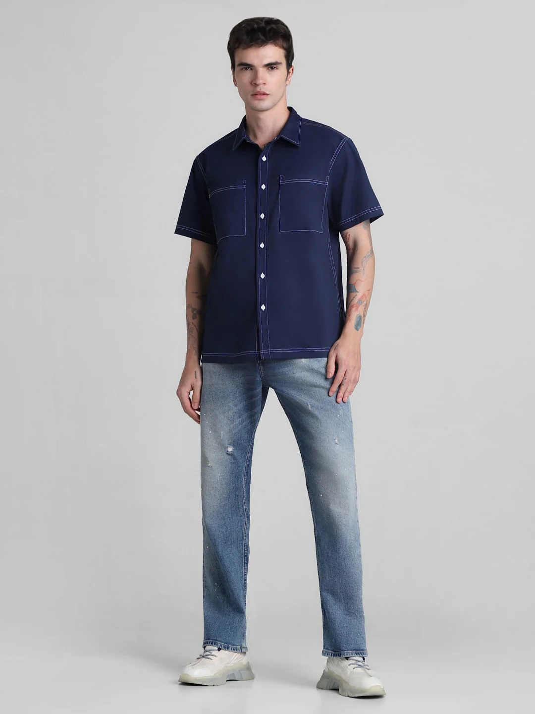 Blue Contrast Stitch Oversized Shirt - Image 6