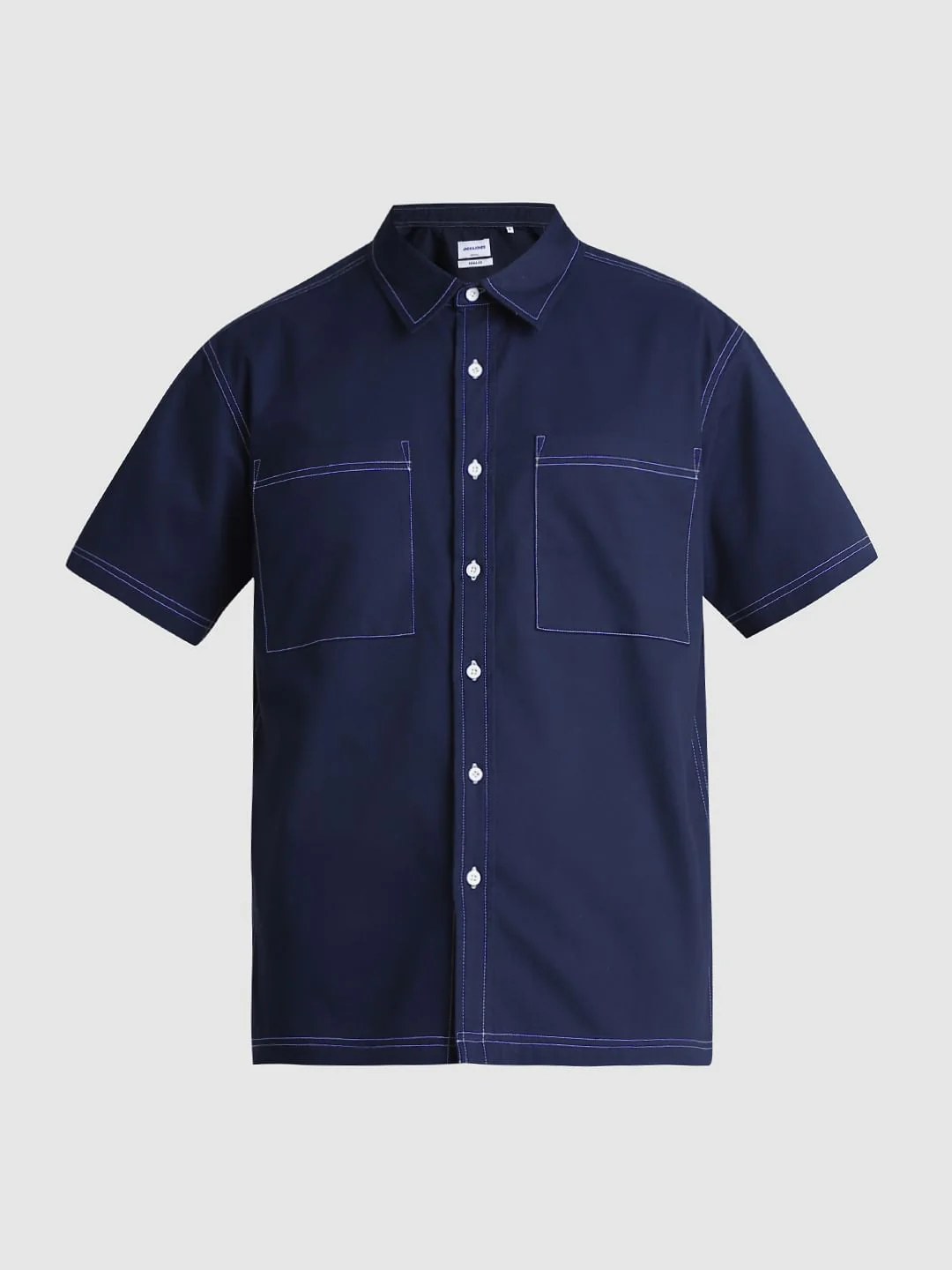 Blue Contrast Stitch Oversized Shirt - Image 7