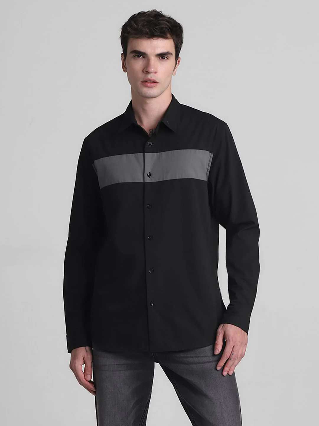 Black Colourblocked Full Sleeves Shirt - Image 2