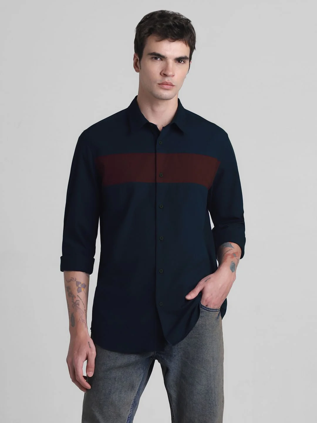 Dark Blue Cotton Full Sleeves Shirt - Image 2