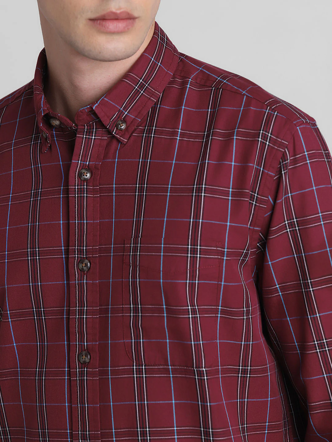 Red Cotton Check Full Sleeves Shirt - Image 5