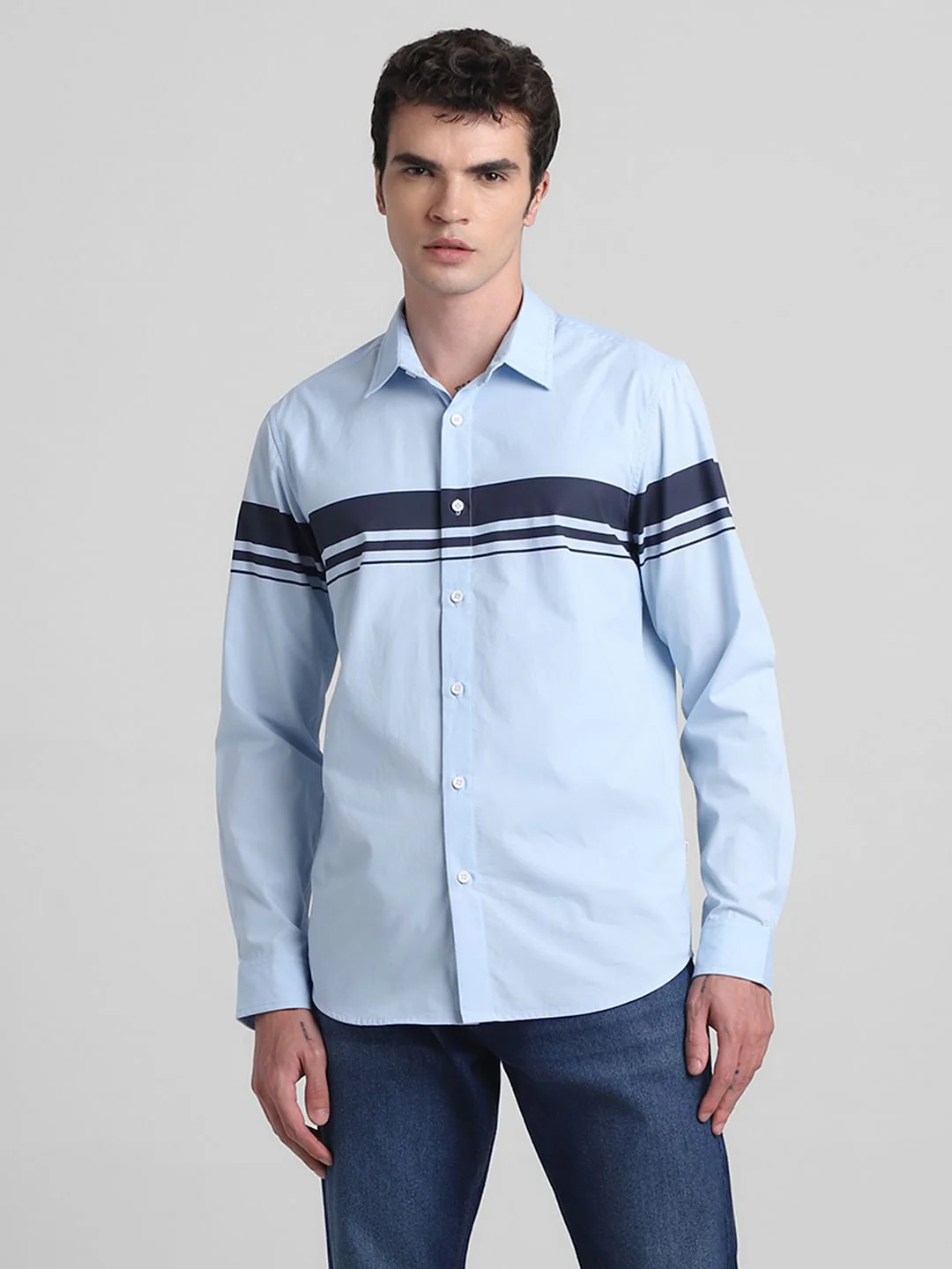 Light Blue Cotton Full Sleeves Shirt - Image 2