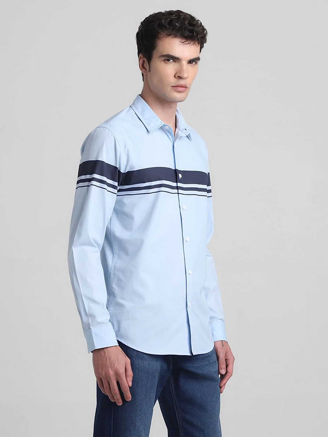 Light Blue Cotton Full Sleeves Shirt - Image 3