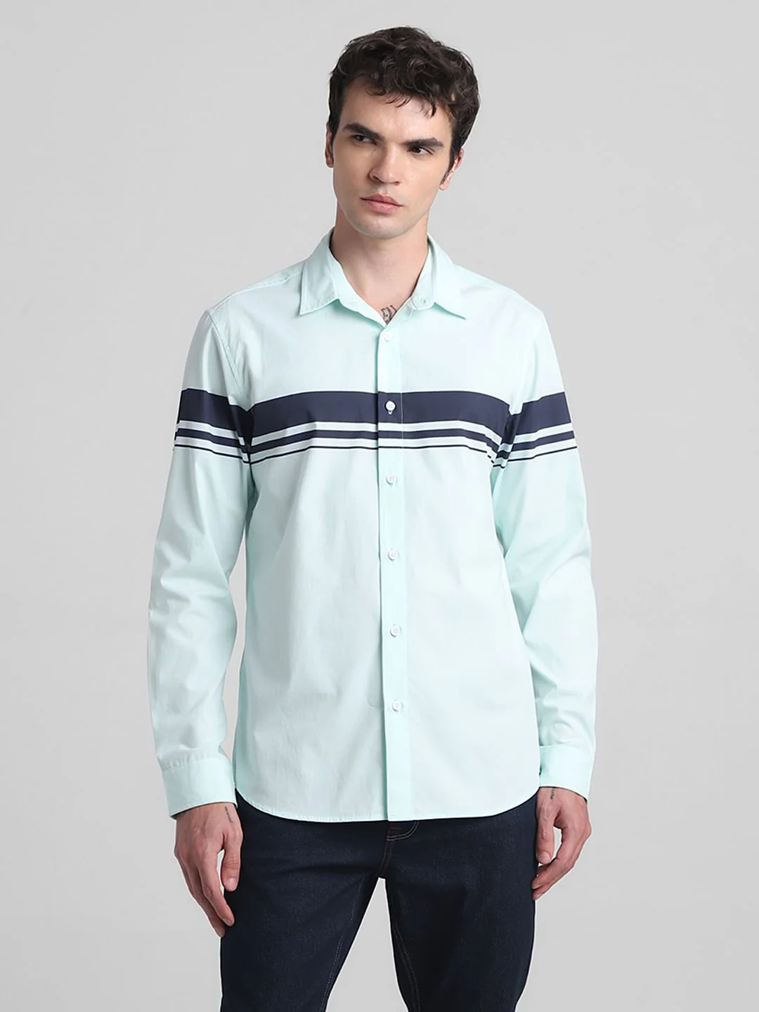 Mint Green Cotton Full Sleeves Shirt - Image 2