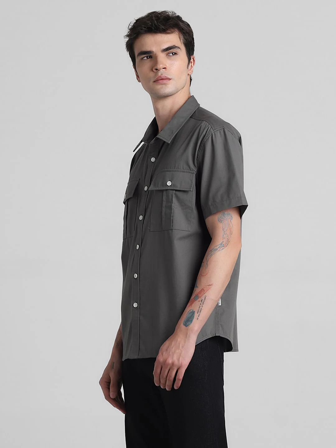 Dark Grey Oversized Short Sleeves Shirt - Image 3