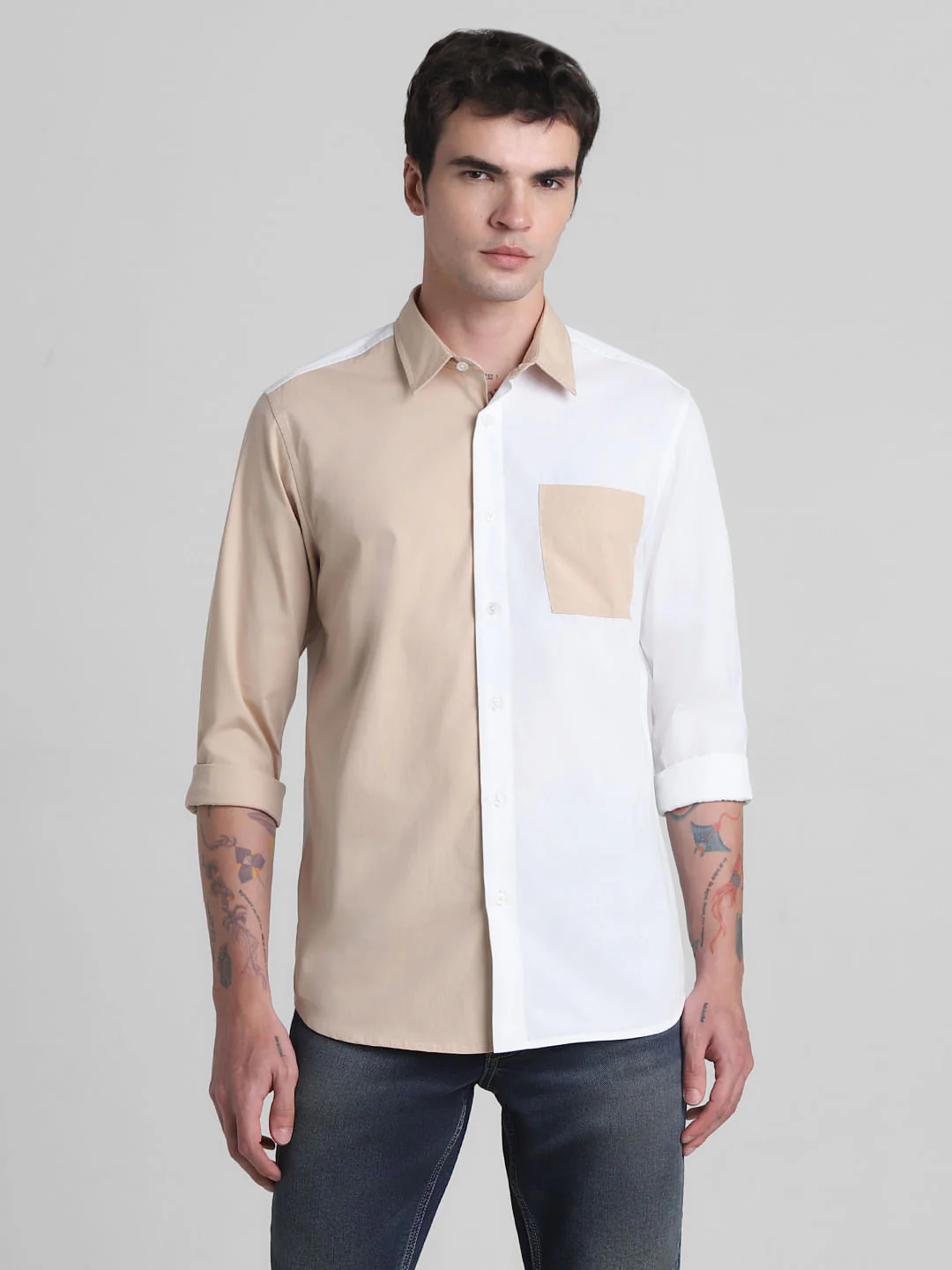 Brown Colourblocked Full Sleeves Shirt - Image 2
