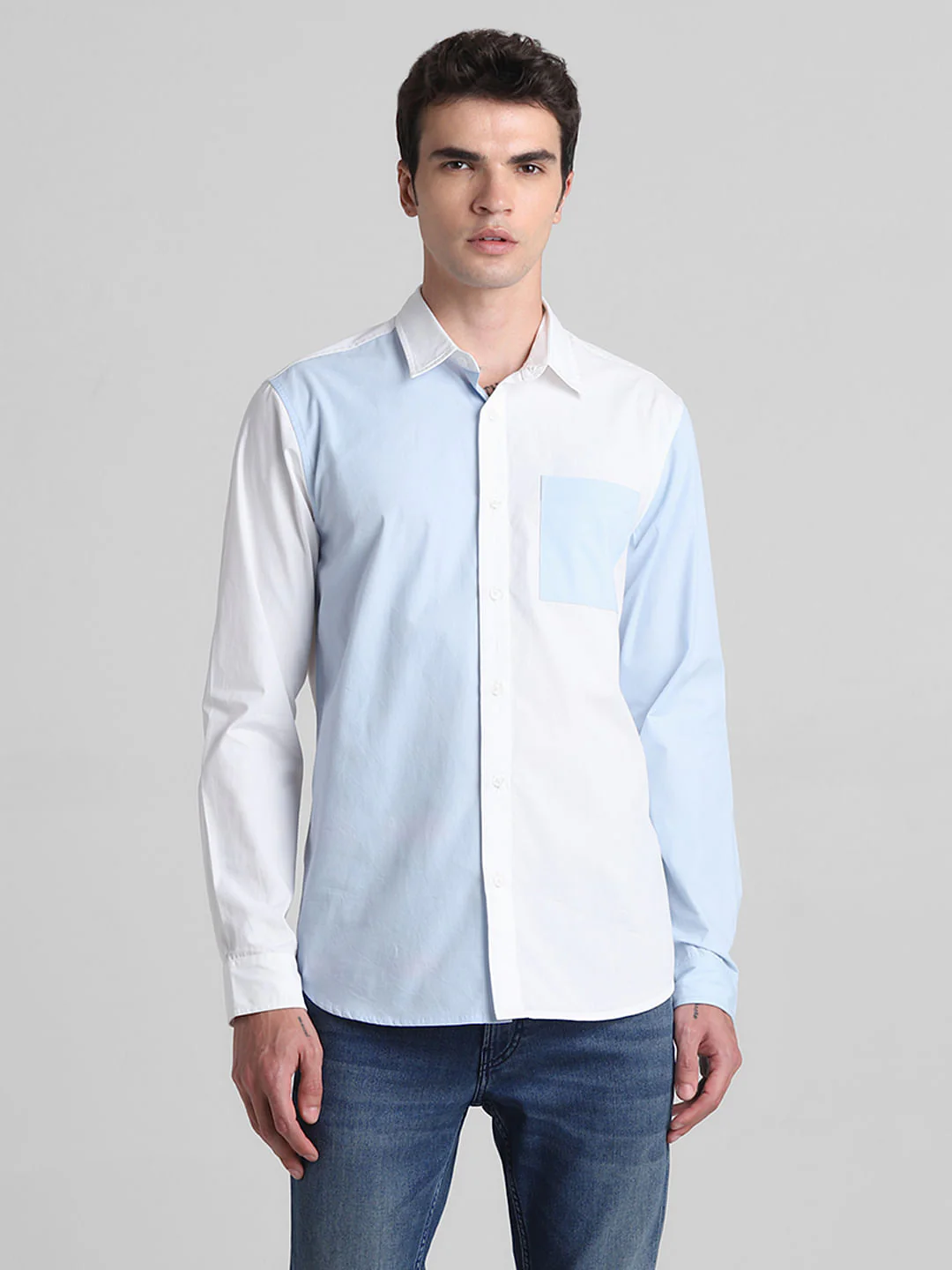 Blue Colourblocked Full Sleeves Shirt - Image 2