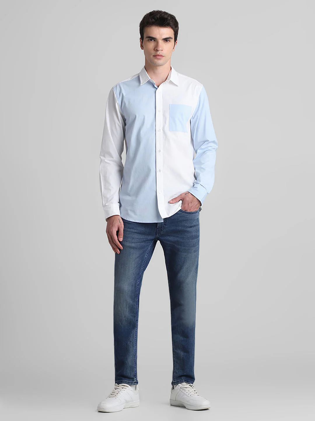 Blue Colourblocked Full Sleeves Shirt - Image 6