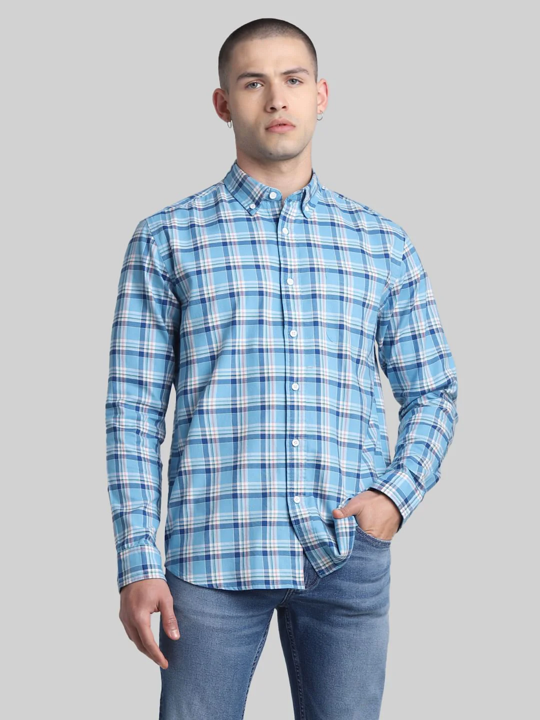 Light Blue Check Full Sleeves Shirt - Image 2
