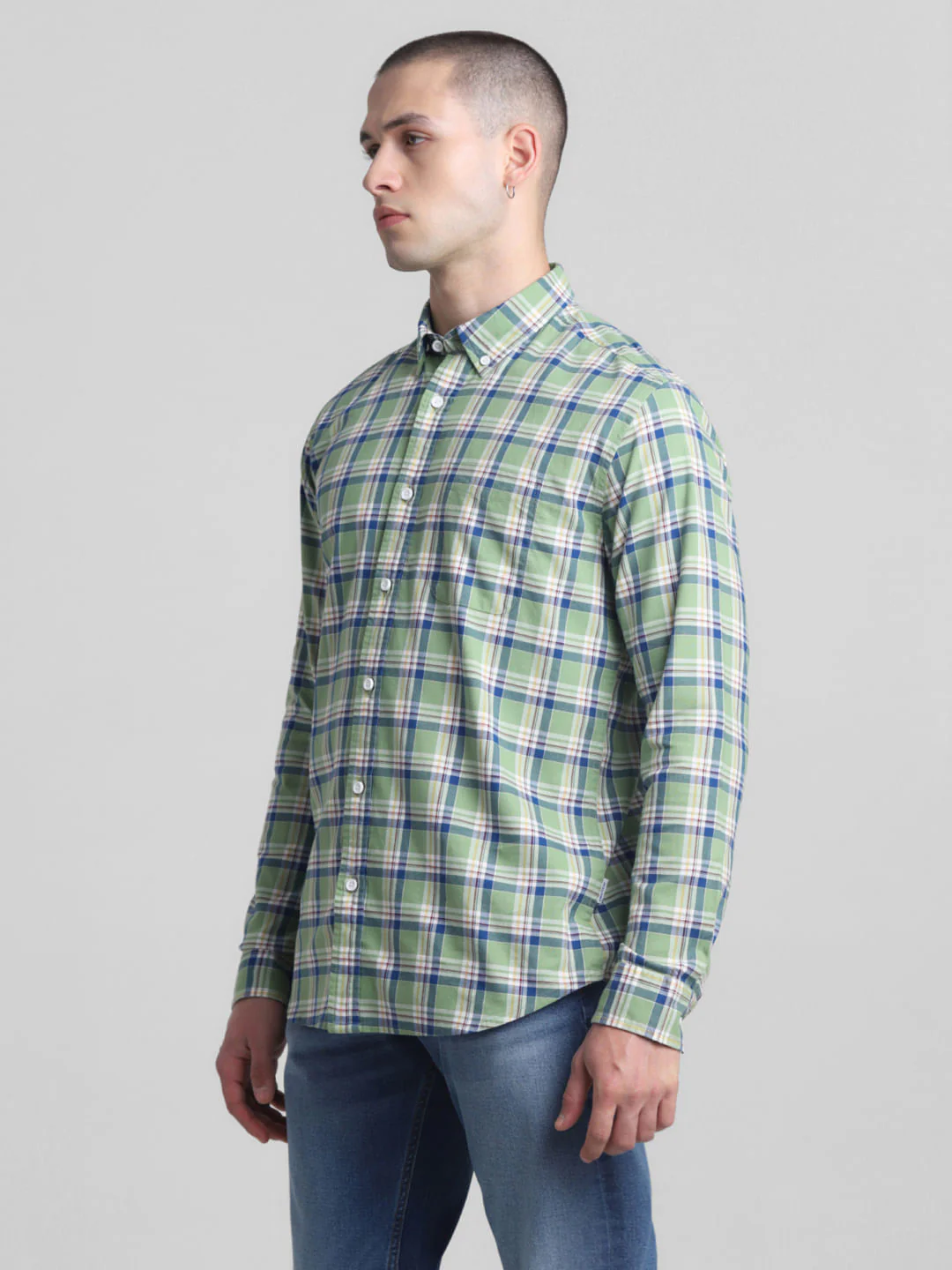 Light Green Check Full Sleeves Shirt - Image 3