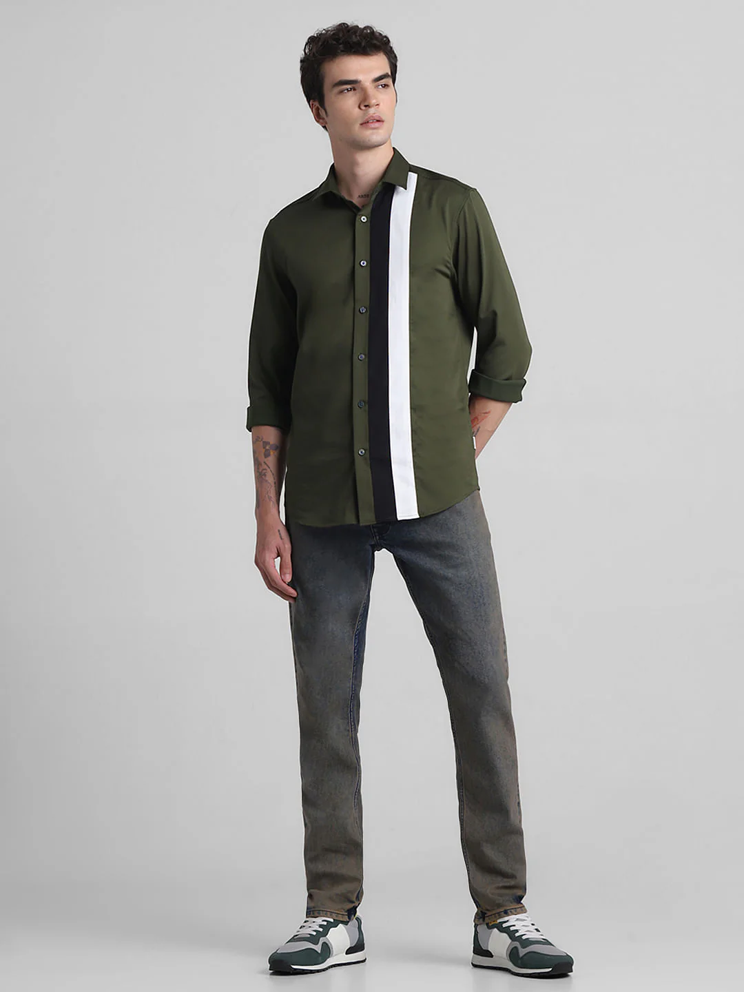 Green Contrast Patch Full Sleeves Shirt - Image 6