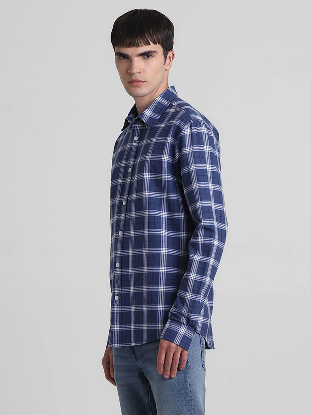 Blue Cotton Check Full Sleeves Shirt - Image 3