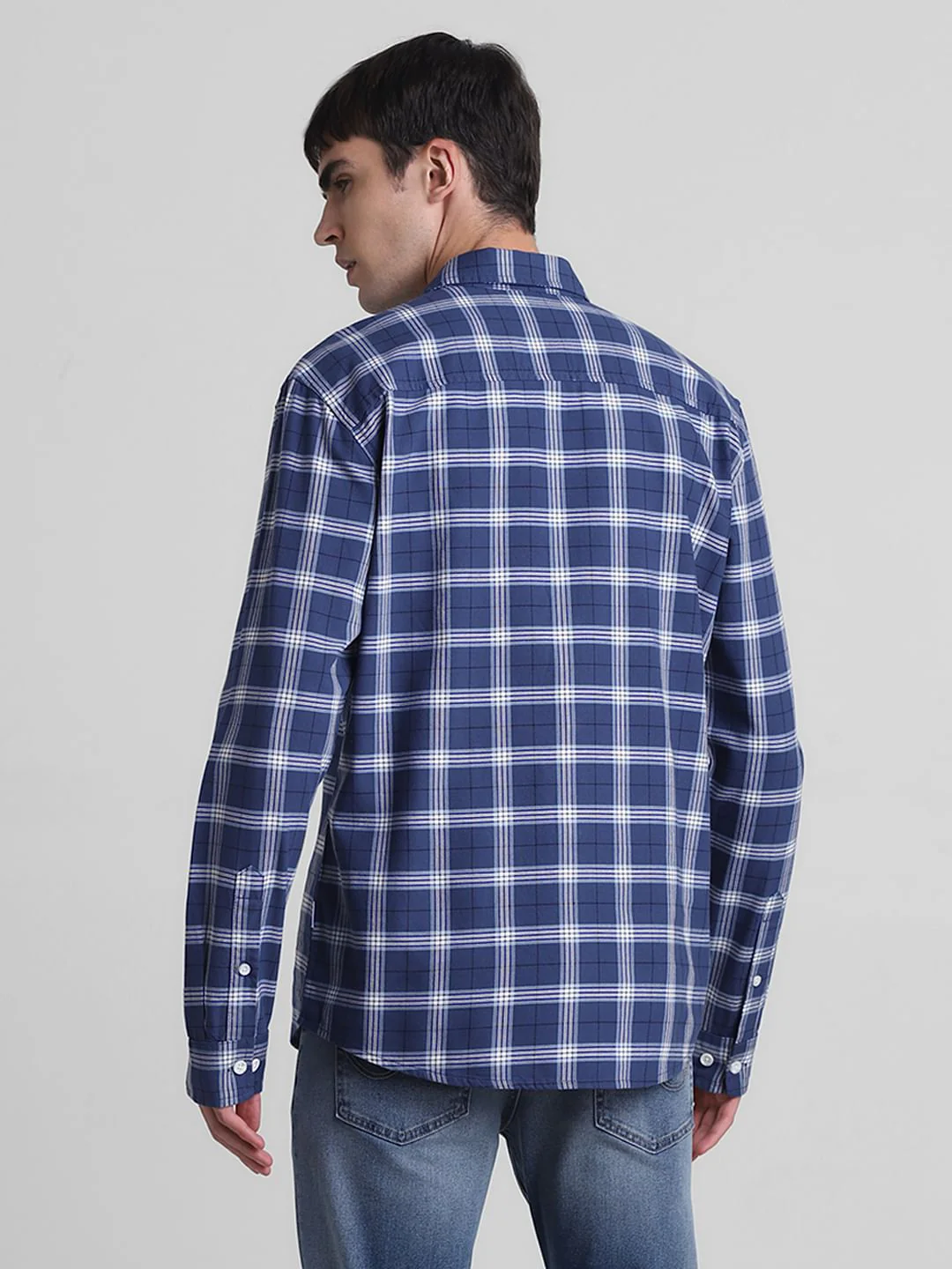 Blue Cotton Check Full Sleeves Shirt - Image 4