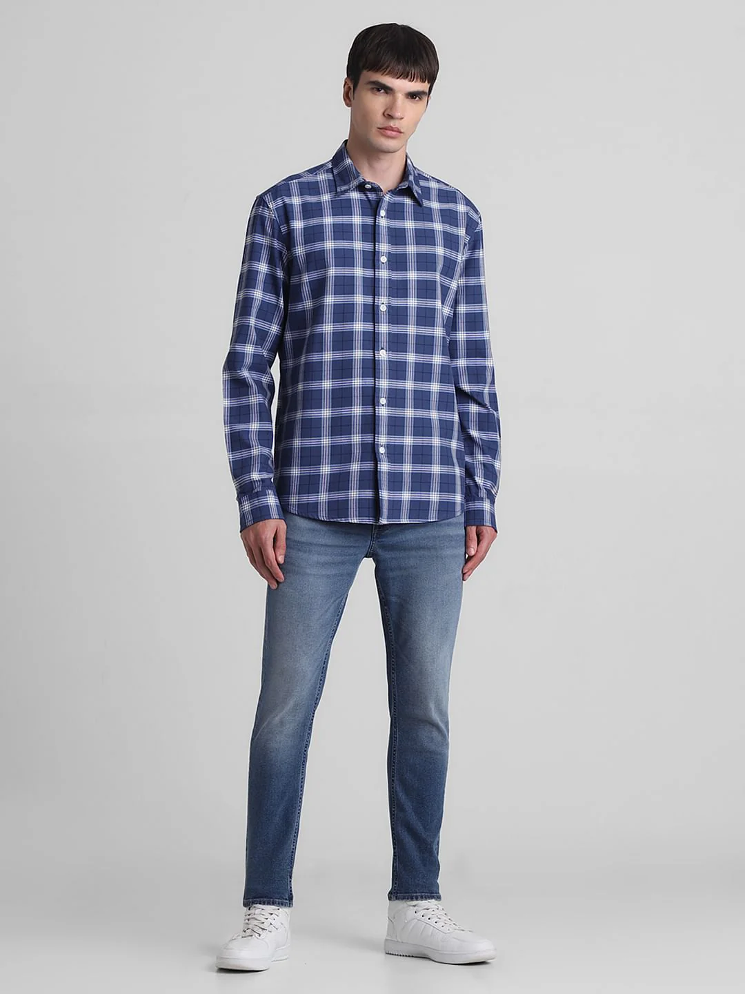 Blue Cotton Check Full Sleeves Shirt - Image 6