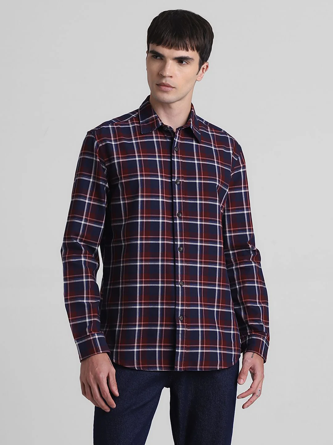 Maroon Cotton Check Full Sleeves Shirt - Image 2