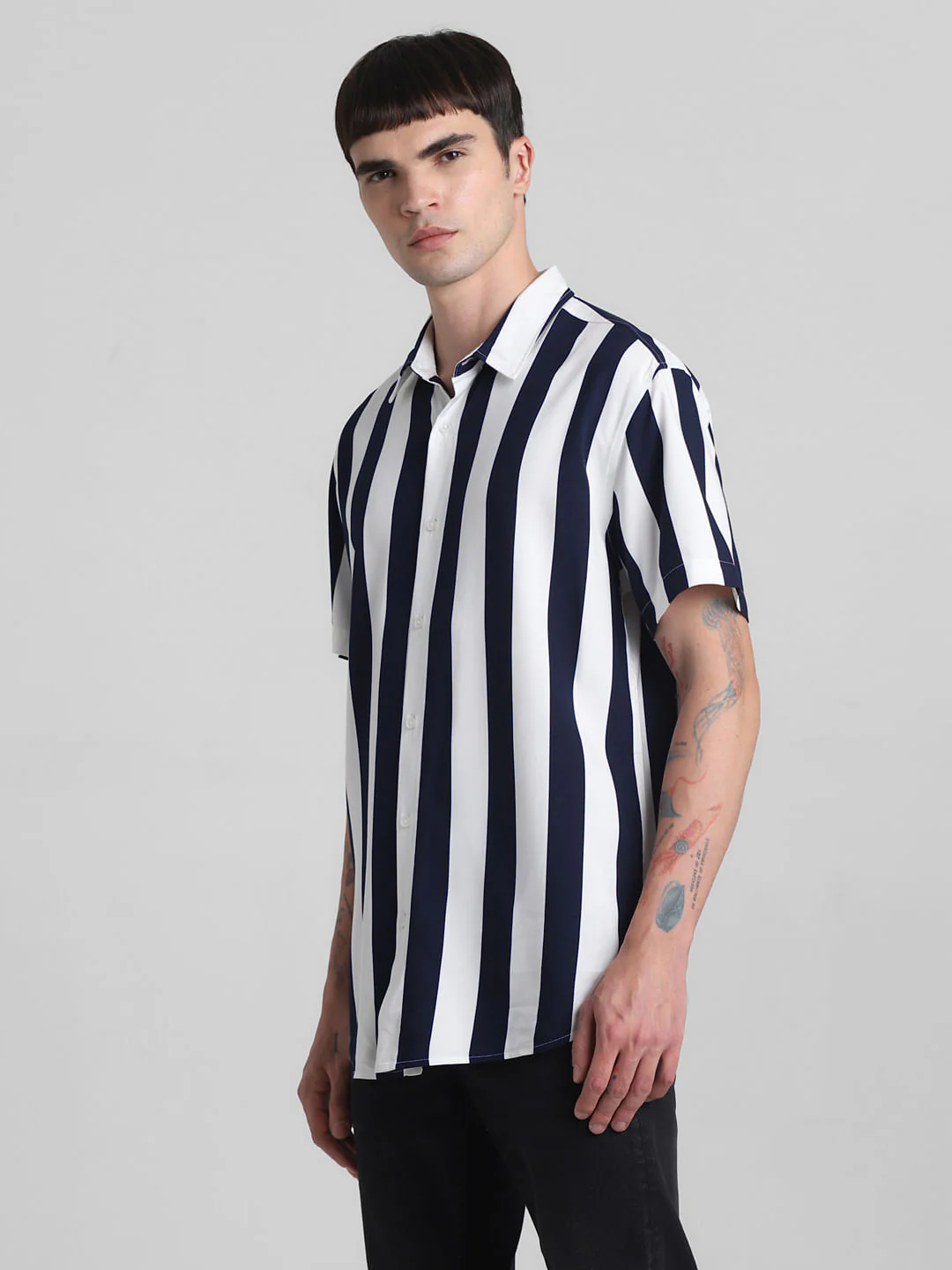 Dark Blue Striped Short Sleeves Shirt - Image 3