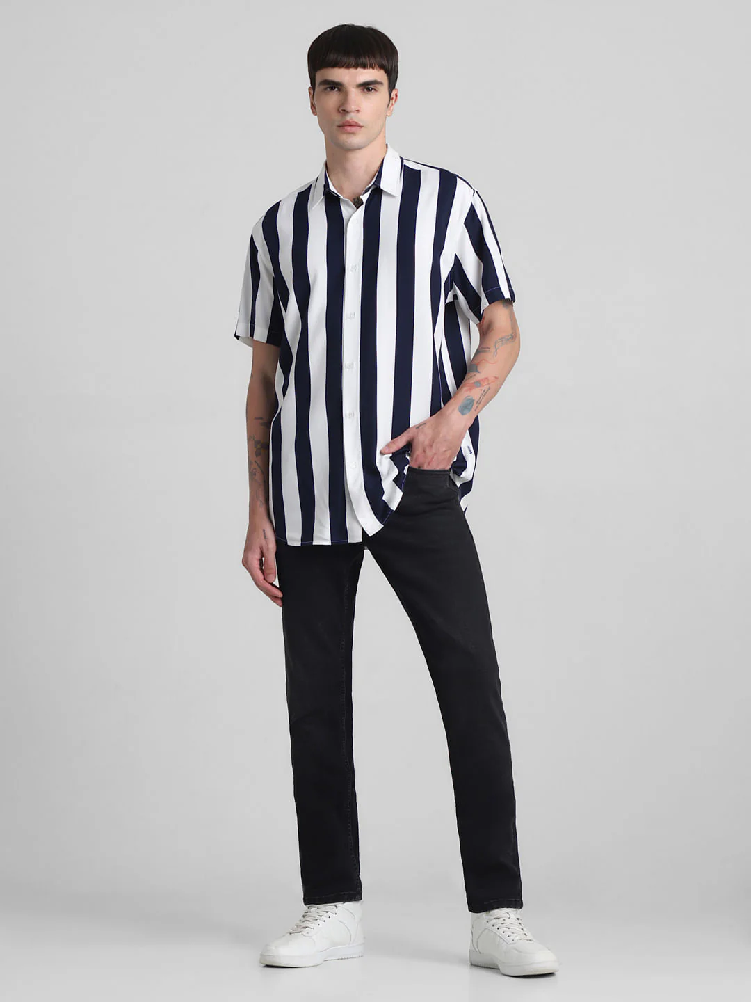Dark Blue Striped Short Sleeves Shirt - Image 6