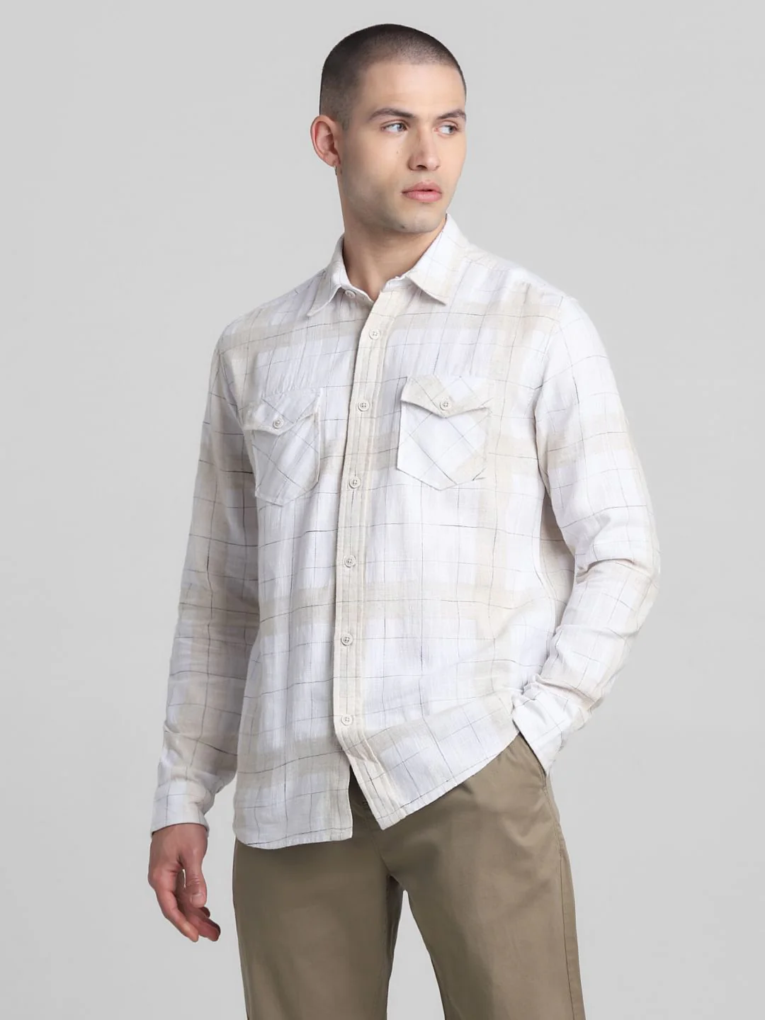 White Check Full Sleeves Shirt - Image 2