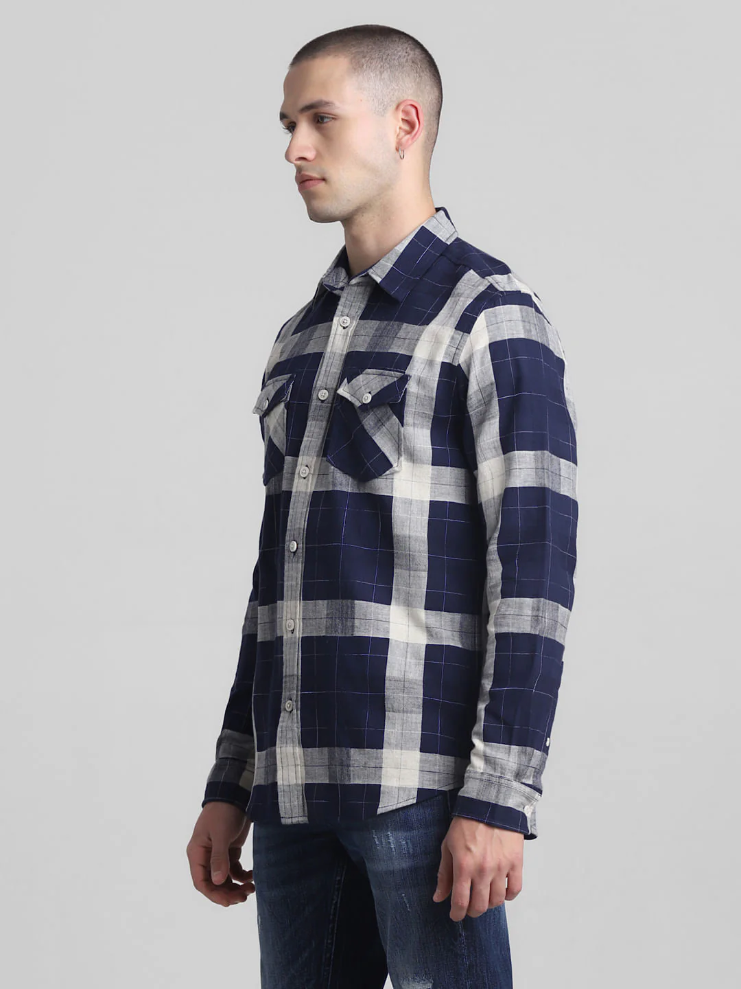 Navy Blue Check Full Sleeves Shirt - Image 3