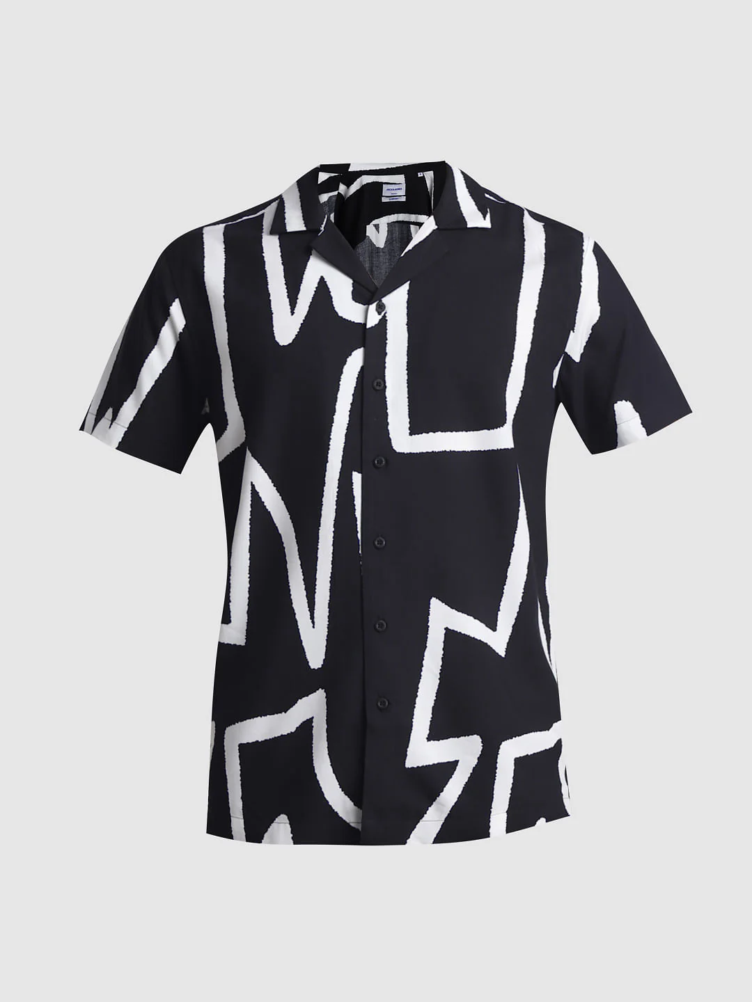 Black Abstract Print Short Sleeves Shirt - Image 7