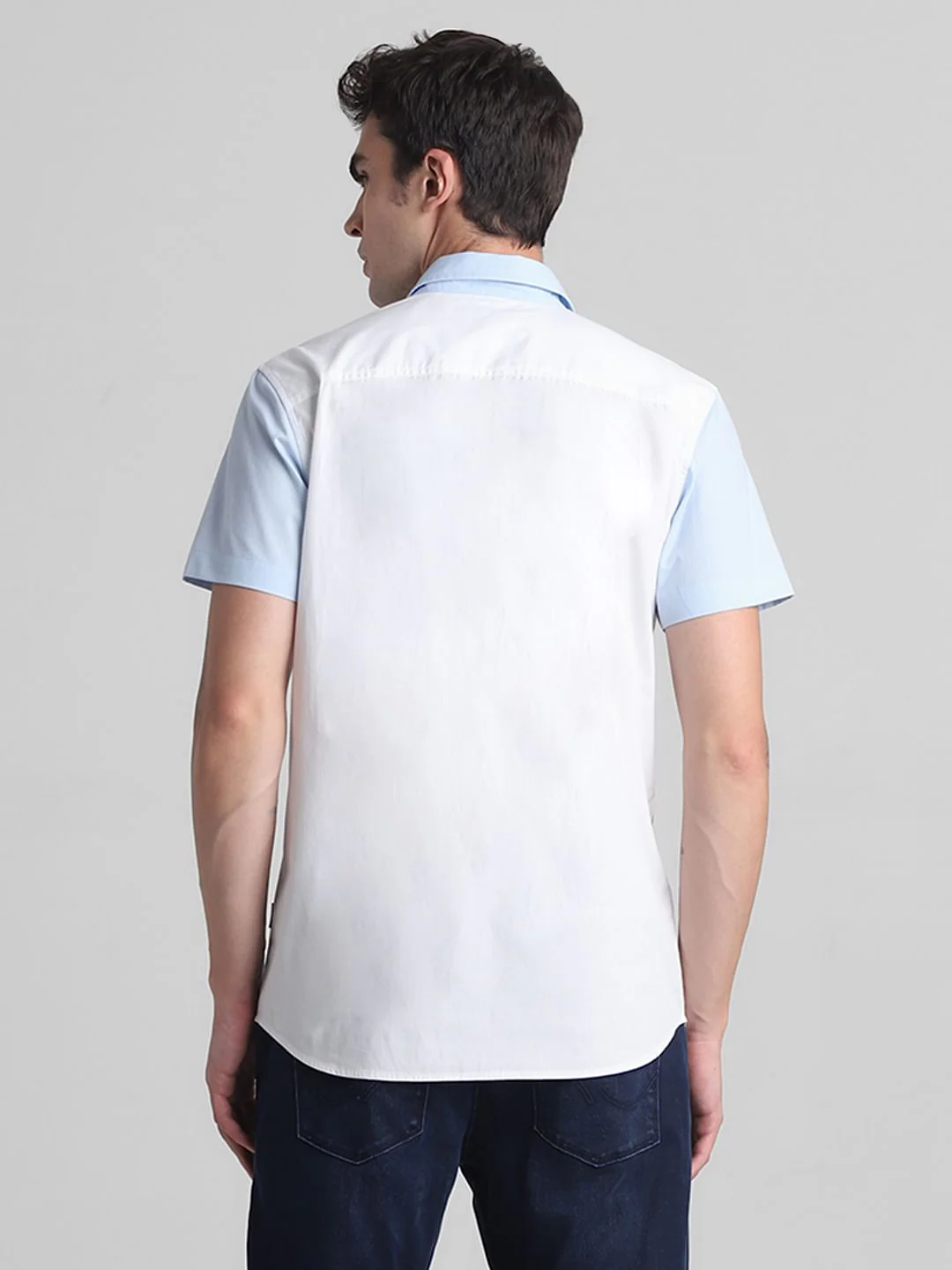 Blue Colourblocked Short Sleeves Shirt - Image 4