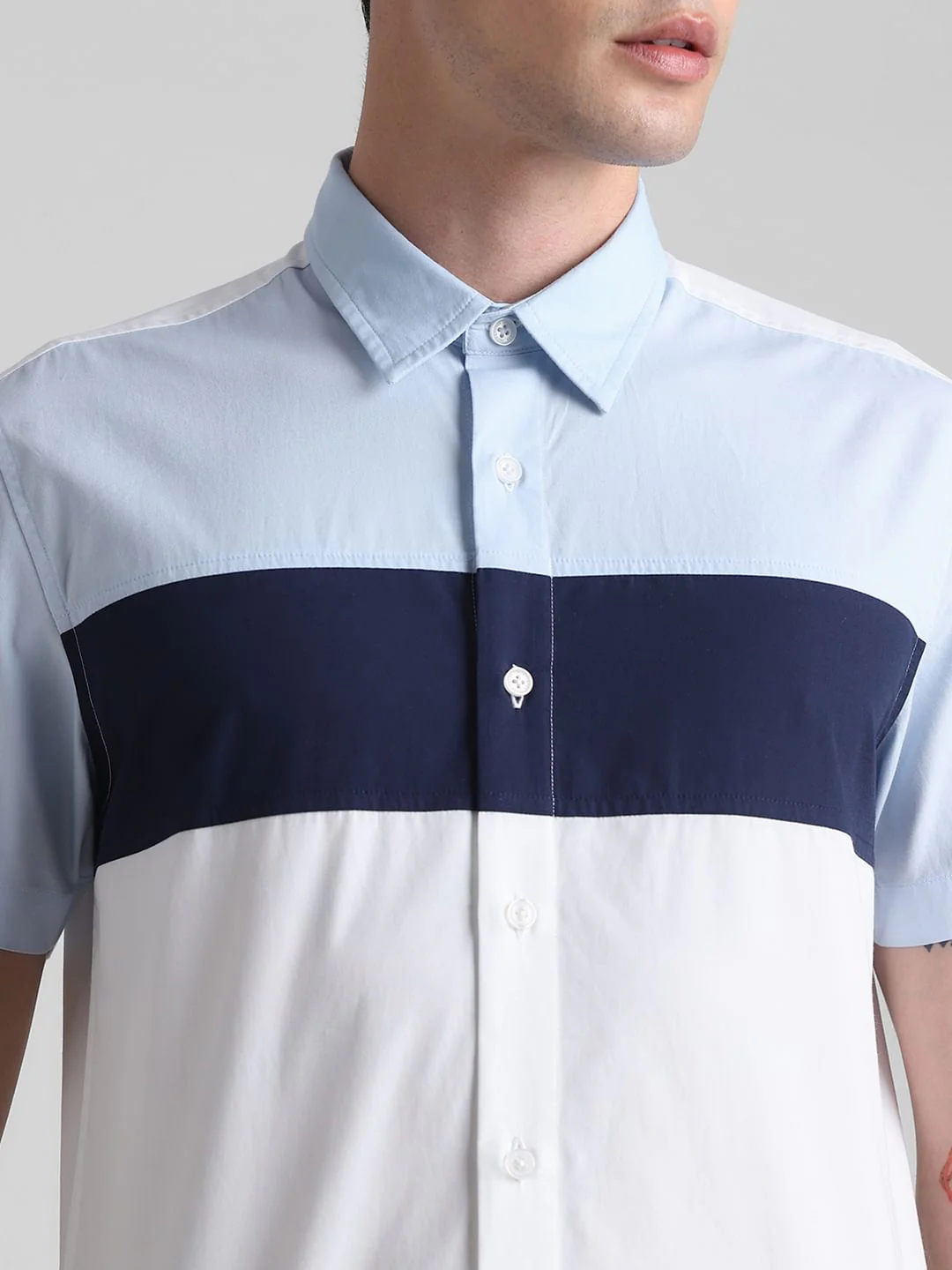 Blue Colourblocked Short Sleeves Shirt - Image 5