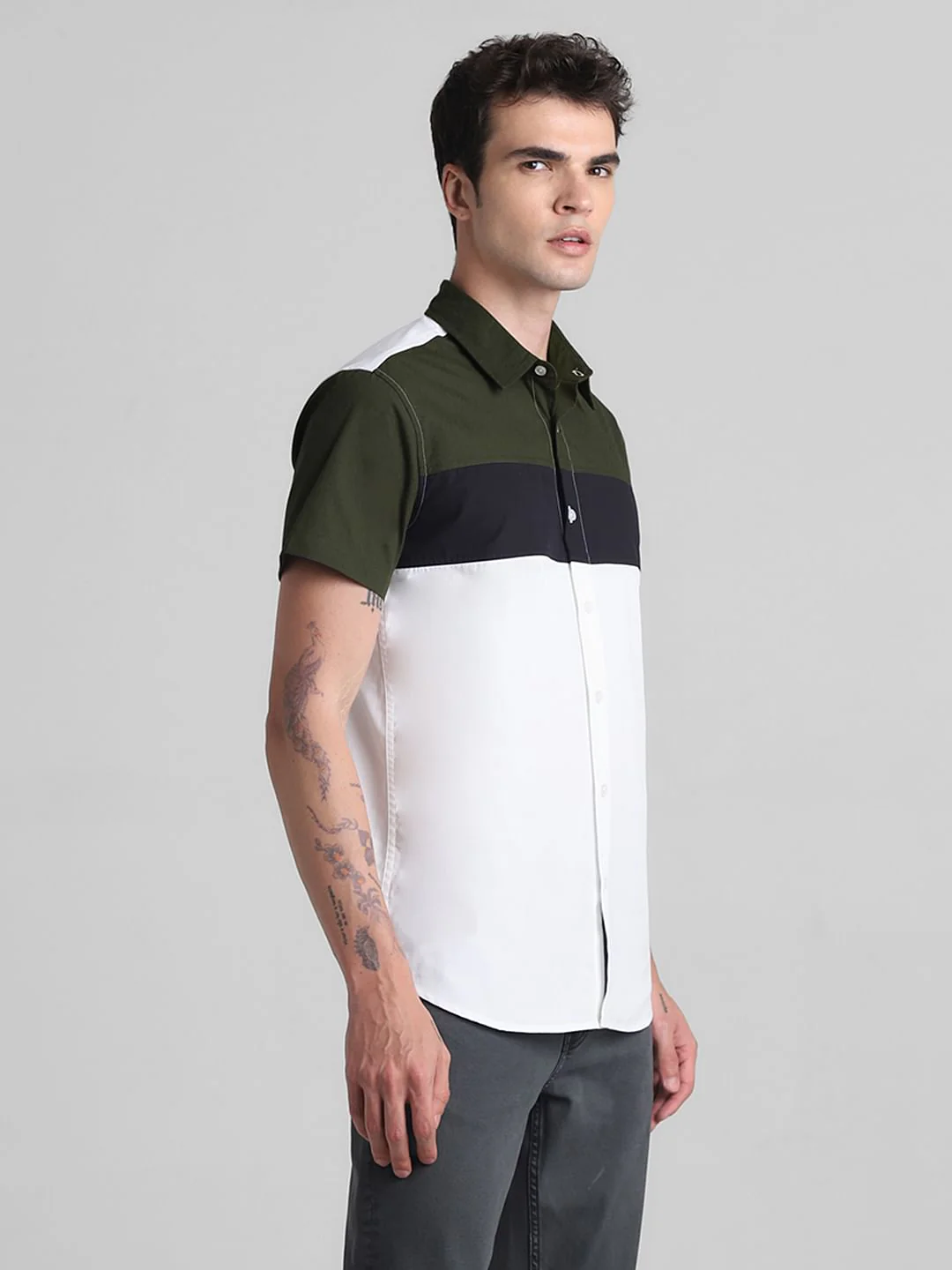 Green Colourblocked Short Sleeves Shirt - Image 3