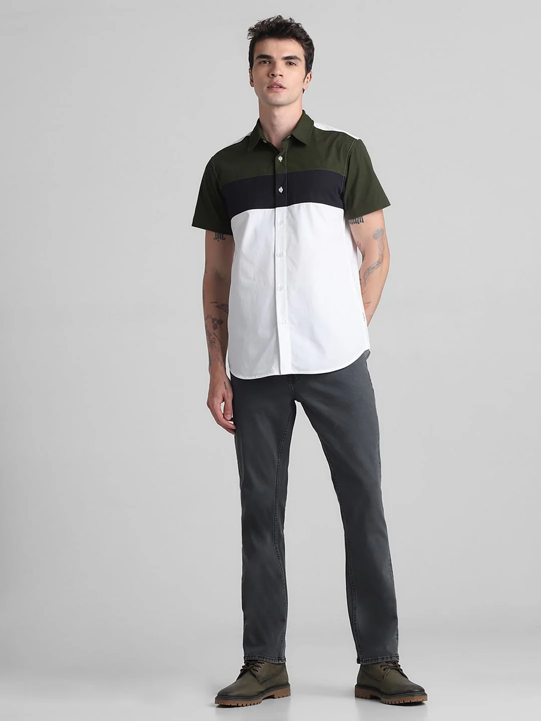 Green Colourblocked Short Sleeves Shirt - Image 6