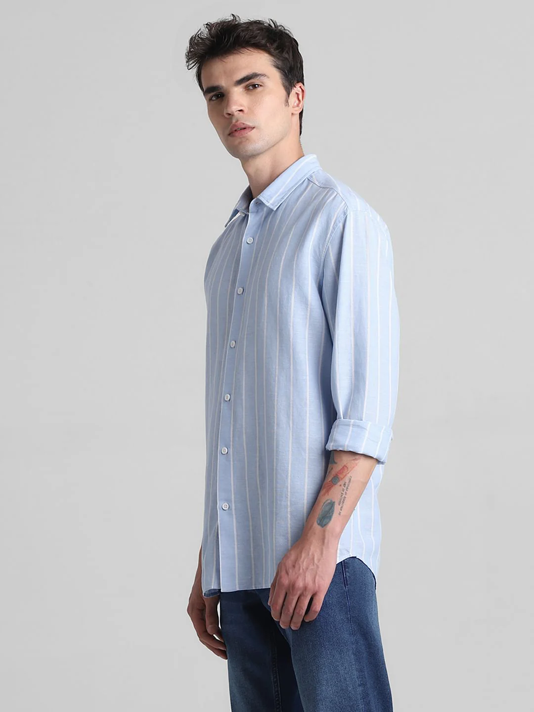 Blue Striped Full Sleeves Shirt - Image 3