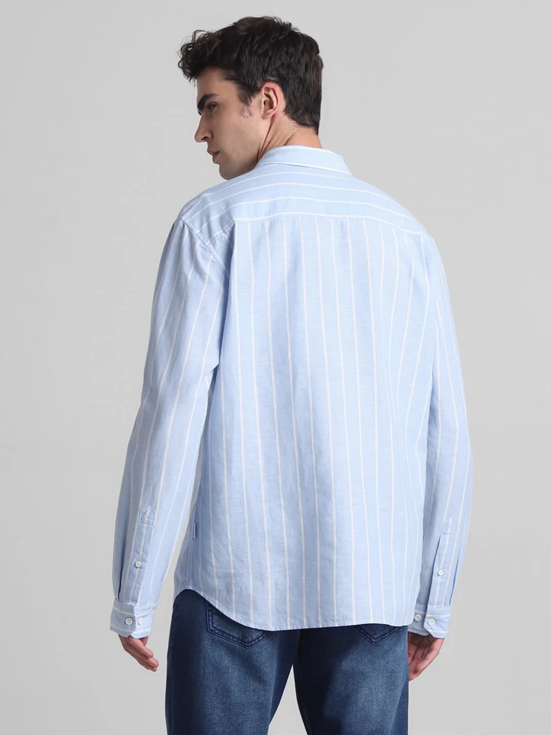 Blue Striped Full Sleeves Shirt - Image 4
