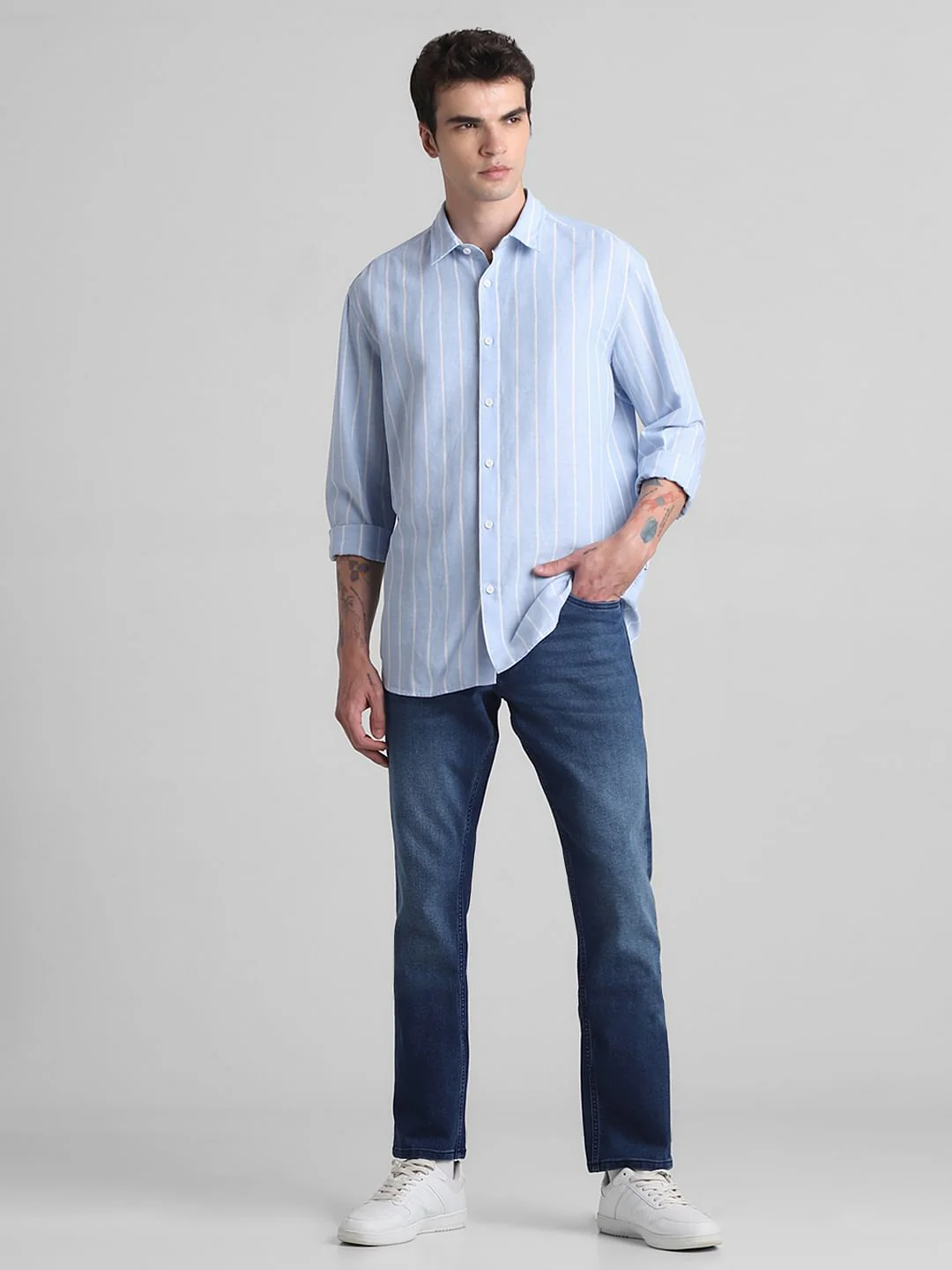 Blue Striped Full Sleeves Shirt - Image 6