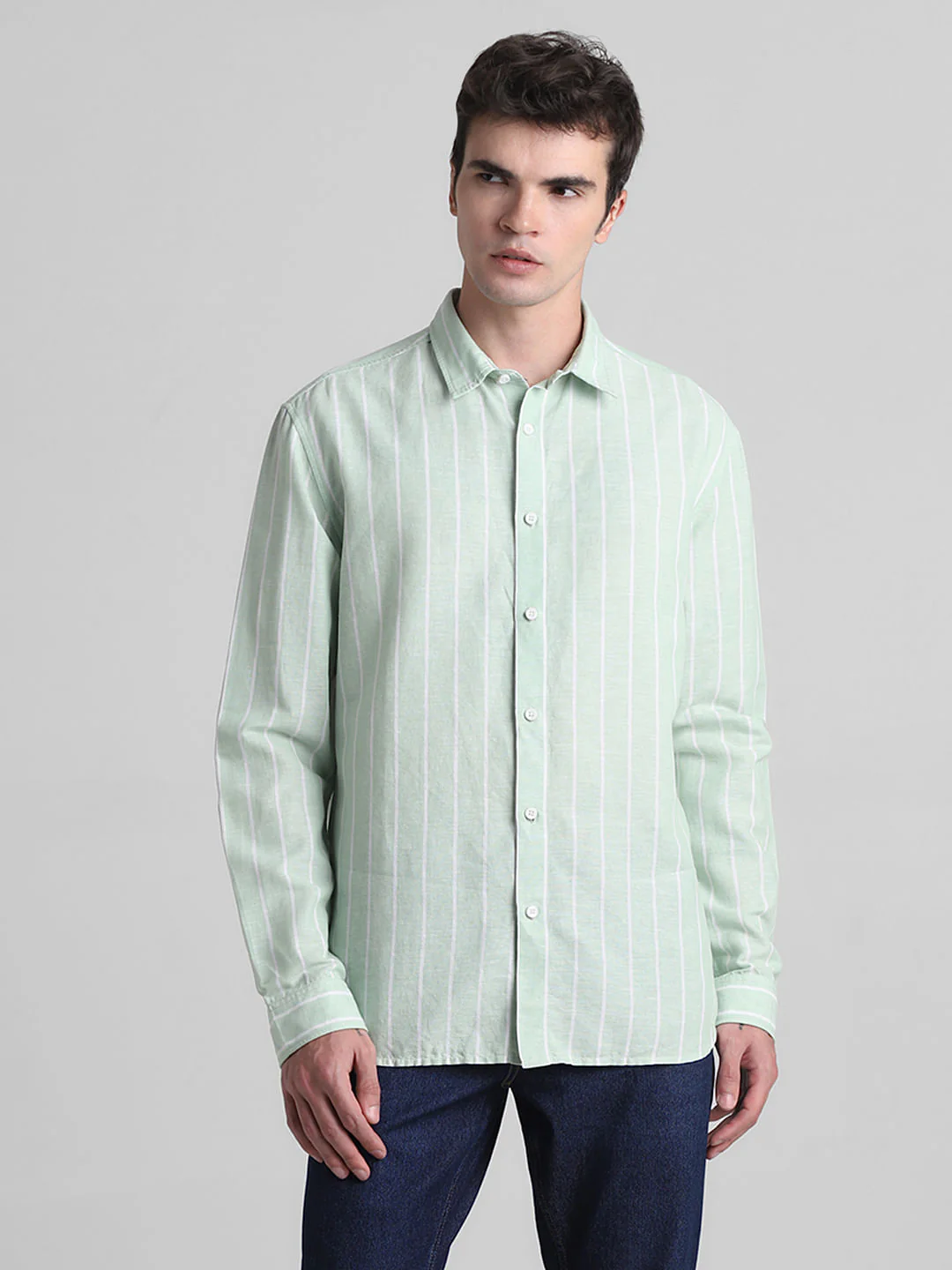 Green Striped Full Sleeves Shirt - Image 2