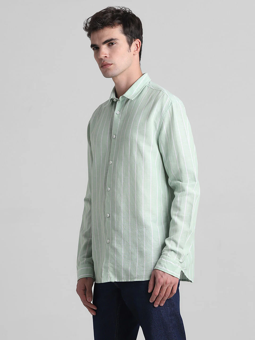Green Striped Full Sleeves Shirt - Image 3